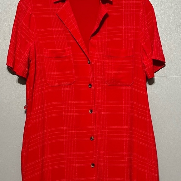 Maeve by Anthropologie Aria Shirt Dress Textured Short Sleeve Button Front Midi - Picture 6 of 9